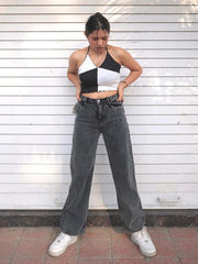 Women And Girls Unique Model Denim jeans(Wide leg Charcoal)