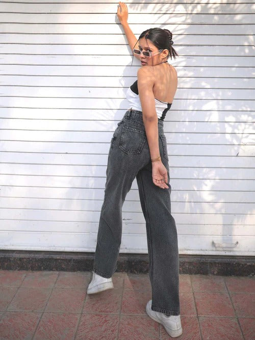 Women And Girls Unique Model Denim jeans(Wide leg Charcoal)