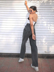 Women And Girls Unique Model Denim jeans(Wide leg Charcoal)