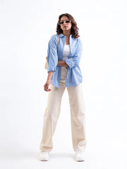 Women and Girls Stylish flared Denim jeans(Wide leg Cream)