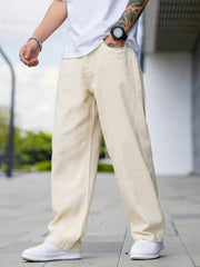 Men’s Wide-Leg Cream Jeans | Relaxed Loose Fit Casual Denim