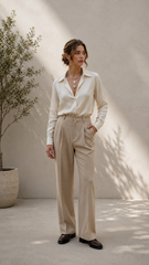 Women’s Pleated Korean Pants – Light Beige