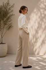 Women’s Pleated Korean Pants – Light Beige