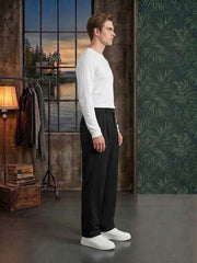 Men's Korean Premium Pleated Trousers – Relaxed Fit Lycra Pants with Side Pockets
