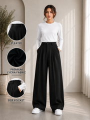 Women’s Korean Black Pleated Wide-Leg Pants