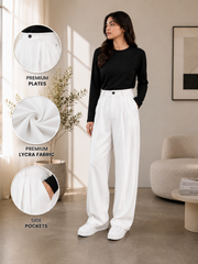Womens Pleated Korean White Pants