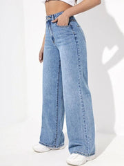 Fashionable Womens Whisker Jeans in Light Blue Color
