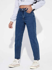 Women Stylish Denim mom fit jeans(Mom fit Stone)