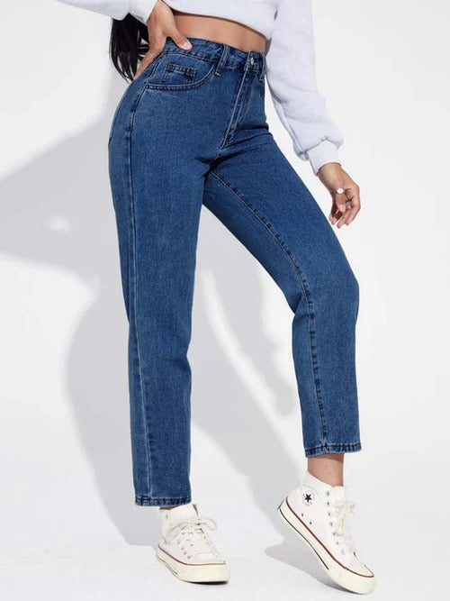 Women Stylish Denim mom fit jeans(Mom fit Stone)