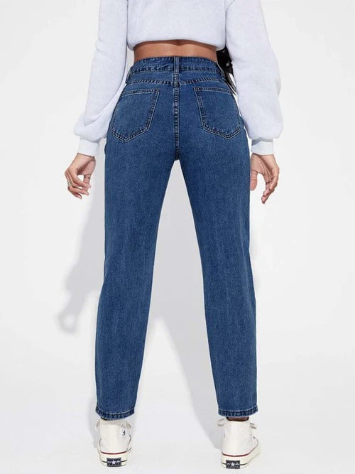 Women Stylish Denim mom fit jeans(Mom fit Stone)